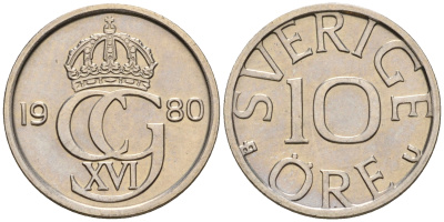 Швеция 10 эре 1980 Карл XVI Густав (1973- ) KM 850 медно-никель 4602-742