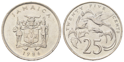 Ямайка 25 центов 1986 KM 49 медно-никель UNC 4590-1013