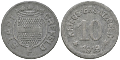 Крефельд 10 пфеннигов 1919 Funck 84.7A цинк 4617-256