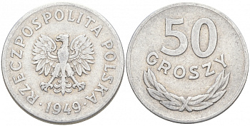 Польша 50 грошей 1949 KM 44а, Parchimowicz 209b алюминий 68-322