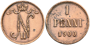 Россия для Финляндии 1 пенни 1900 Николай II (1894-1917) Биткин 461 медь 4580-1253