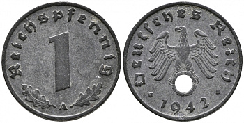 ГЕРМАНИЯ 1 РЕЙХСПФЕННИГ 1941 A KM 97, J 369 цинк 4528-262