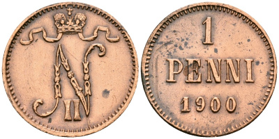 Россия для Финляндии 1 пенни 1900 Николай II (1894-1917) Биткин 461 медь 4580-1253