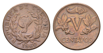 Колумбия 5 сентаво 1960 KM 206 бронза 4664-132