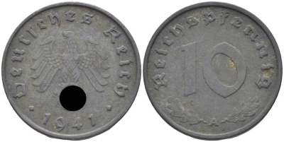ГЕРМАНИЯ 10 РЕЙХСПФЕННИГОВ 1941 А KM 101, J. 371 цинк 4401-722