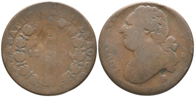 ФРАНЦИЯ 12 ДЕНЬЕ ND В, ЛЮДОВИК XVI (1774-1793) KM 600.3 (С88.3) бронза 32-625