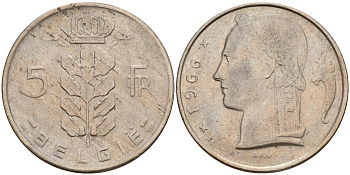 Бельгия 5 франков 1966 Belgie KM 135.1 медно-никель    4187-311