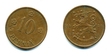 Финляндия 10 пенни 1924 республика (1918-1962) KM 24 медь 46-1843