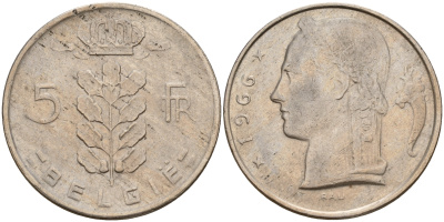 Бельгия 5 франков 1966 Belgie KM 135.1 медно-никель    4187-311