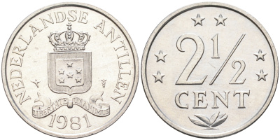 Нидерландские Антилы 2 1/2 цента 1981 Беатрикс (1980-2013) KM 9a алюминий 4177-352