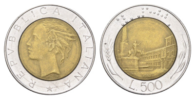Италия 500 лир 1982 R, Квиринальский дворец в Риме KM 111 биметалл 4704-936