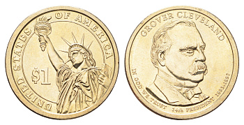 США 1 доллар 2012 P, Президент США - Гровер Кливленд (1893–1897) KM 527 медь с марганцево-латунным покрытием UNC 4703-1157