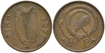 Ирландия 1/2 пенни 1971 птица KM 19 бронза 4164-457