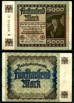 Германия 5000 марок 1922 2 декабря 1922, серия Е, в/з №47 Pick 81, Розенберг 80а  бумага   8617-23-2-1