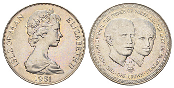 Остров Мэн 1 крона 1981 Королевская свадьба принца Чарльза и леди Дианы, портреты КМ 82 медно-никель UNC 4386-235