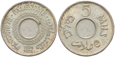 Израиль, Палестина 5 милсов 1934 Британская администрация KM 3 медно-никель 4548-942