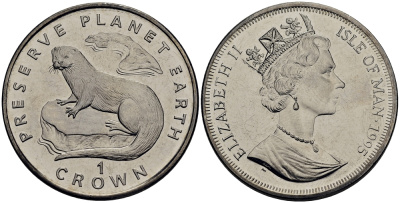 Остров Мэн 1 крона 1995 серия сохраним планету Земля, европейская выдра KM 461 медно-никель UNC M91-07