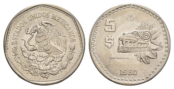 Мексика 5 песо 1980 Mo KM 485 медно-никель UNC 4637-642