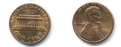 США 1 ЦЕНТ 1982 ЛИНКОЛЬН KM 201 медь цинк UNC 89-517