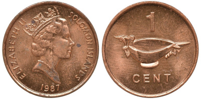Соломоновы острова 1 цент 1987 Елизавета II (1953-) KM 24 сталь плакированная бронзой aUNC 4602-942