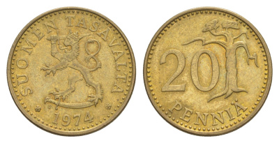 Финляндия 20 пенни 1974 KM 47 алюминиевая бронза 4648-417