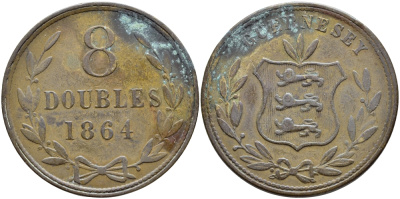 Гернси 8 даблов (дублей) 1864 KM 7 бронза 4394-1022