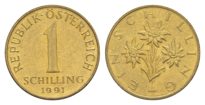 Австрия 1 шиллинг 1991 KM 2886 алюминиевая бронза UNC 4563-127