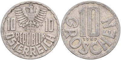 Австрия 10 грошей 1959  KM 2878 алюминий    4160-1262