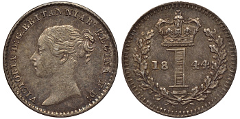 Великобритания 1 пенни 1844 Виктория (1937-1901) KM 727, Spink 3920 серебро PROOFLIKE 1523-1345
