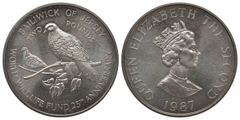 Джерси 2 фунта 1987 серия 25 лет защиты окружающей среды, голуби KM 70 медно-никель UNC 1078-3-21