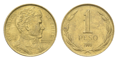 Чили 1 песо 1989 KM 216 алюминиевая бронза aUNC 4664-623