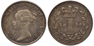 Великобритания 1 пенни 1844 Виктория (1937-1901) KM 727, Spink 3920 серебро PROOFLIKE 1523-1345