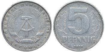 ГДР 5 ПФЕННИГОВ 1975 A KM 9.1 алюминий 62-312
