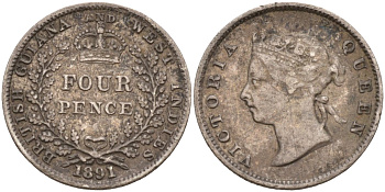 Британская Гвиана и Вест-Индия 4 пенса 1891 Виктория (1837-1901) KM 26 серебро 633-1735