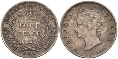Британская Гвиана и Вест-Индия 4 пенса 1891 Виктория (1837-1901) KM 26 серебро 633-1735
