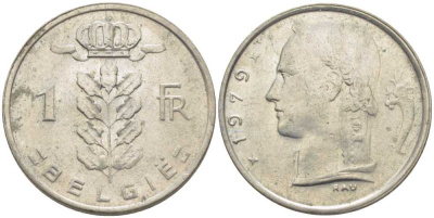БЕЛЬГИЯ 1 ФРАНК 1979 BELGIE, БОДУЭН I (1951-1993) KM 143.1 медно-никель 119-647