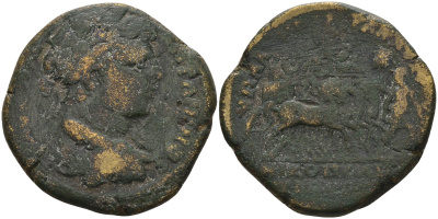 Римская Империя, Провинция Нижняя Мезия, Никополь-на-Истре AE 198 - 217 Каракалла, бюст императора / император в квадриге, управляемой Викторией, 13,15 гр, 27 мм Varbanov 2431 бронза 1100-4-45