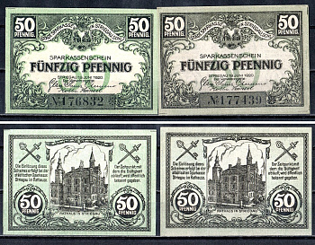Штригау полный набор из 2 нотгельдов ( 50 пфеннигов) ND Mehl Grabowski S124 бумага UNC (пресс) 7556-59-2-1