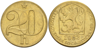 Чехословакия 20 геллеров 1982 KM 74 латунь 4152-839