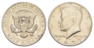 США 1/2 доллара (50 центов) 1977 D, Джон Кеннеди KM A202b медь плакированная медно-никелем aUNC 4536-1116