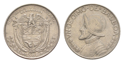 Панама 1/10 бальбоа (10 сентесимо) 1966 KM 10 медь плакированная медно-никелем 4644-127