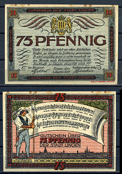 Линген (Пруссия) 75 пфеннигов 1921 картон aUNC 7556-6-1-2