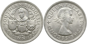 Британская Южная Родезия 1 крона 1953 Сесиль Родс (1853-1902) KM 27 серебро 000-000