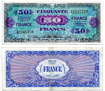 ФРАНЦИЯ 50 ФРАНКОВ 1944 ВТОРОЙ АМЕРИКАНСКИЙ ВЫПУСК ДЛЯ ФРАНЦИИ Pick 122а бумага 7218-13-1-2
