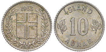 Исландия 10 эйре 1963 KM 10 медно-никель 4596-515