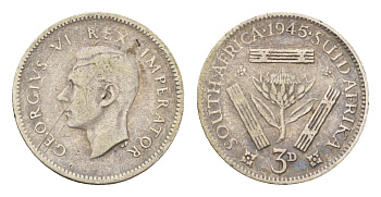 ЮАР 3 пенса 1944 Георг VI (1936-1952) KM 26 серебро 4549-463