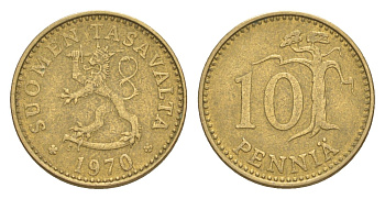 Финляндия 10 пенни 1970 KM 46 алюминиевая бронза 4647-329