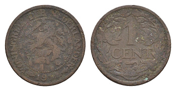Нидерланды 1 цент 1914 Вильгельмина (1890-1948) KM 152 бронза 73-1542
