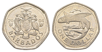 Барбадос 1 доллар 2004 летучая рыба KM 14.2 медно-никель UNC 4637-326