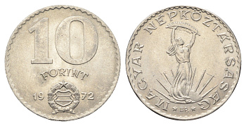 Венгрия 10 форинтов 1972 BP, Статуя свободы KM 595 никель UNC 4666-233